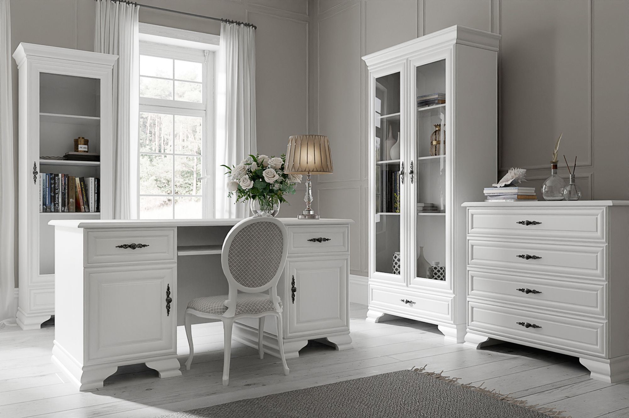 Vitrinenschrank weiß 100x210x44 cm Vintage Stil mit Glastüren Bücherschrank Wohnzimmerschrank Bücherregal Schrank für Wohnzimmer