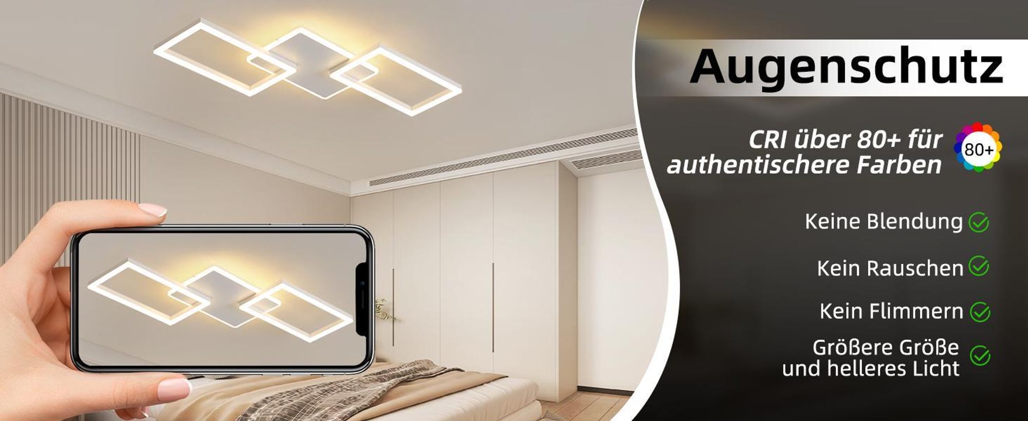 ZMH LED Deckenleuchte Deckenlampe 80CM Wohnzimmer Dimmbar mit Fernbedienung 63W Weiß Schlafzimmerlampe für Schlafzimmer Küche Esszimmer Büro