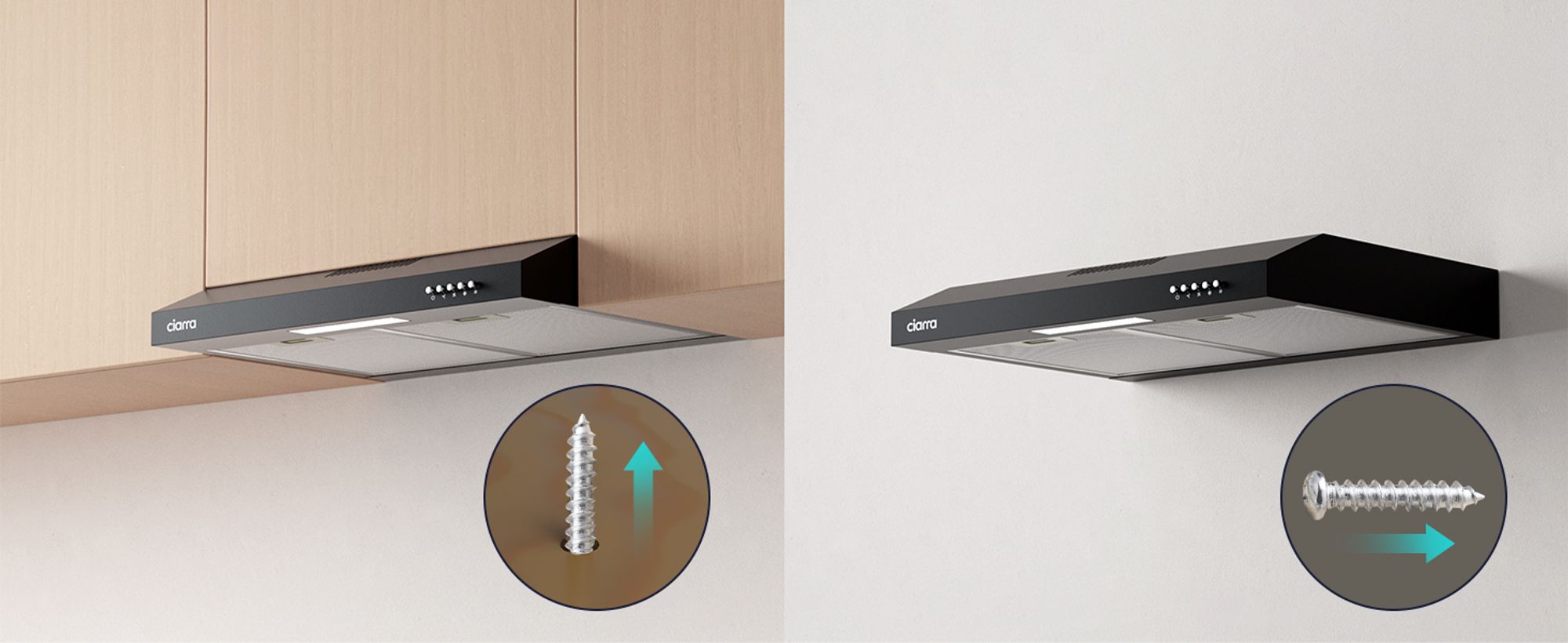 CIARRA Dunstabzugshaube 60cm Unterbauhaube Unterbau Abzugshaube Umlufthaube 220 m³/h VM6903DB