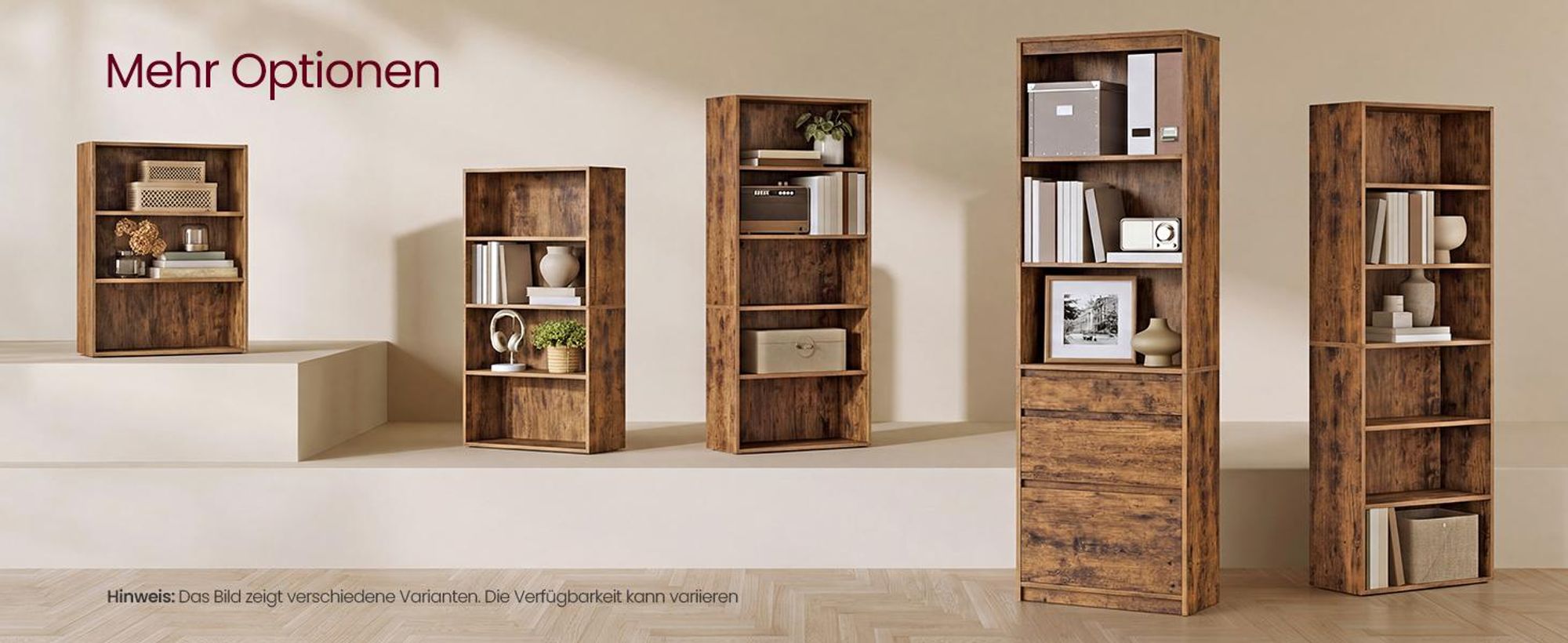 VASAGLE Bücherregal, Hochschrank, 3 unterschiedlich große Schubladen , verstellbare Ablagen