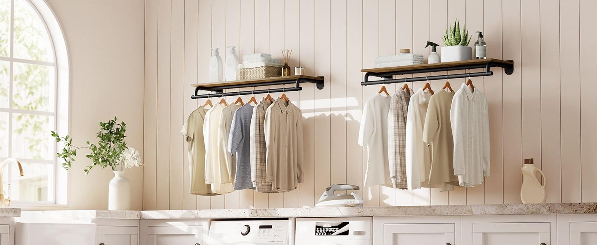 SONGMICS Wandgarderobe, Garderobe, Gesamtbelastbarkeit 60 kg, 28 x 109 x 13,2 cm