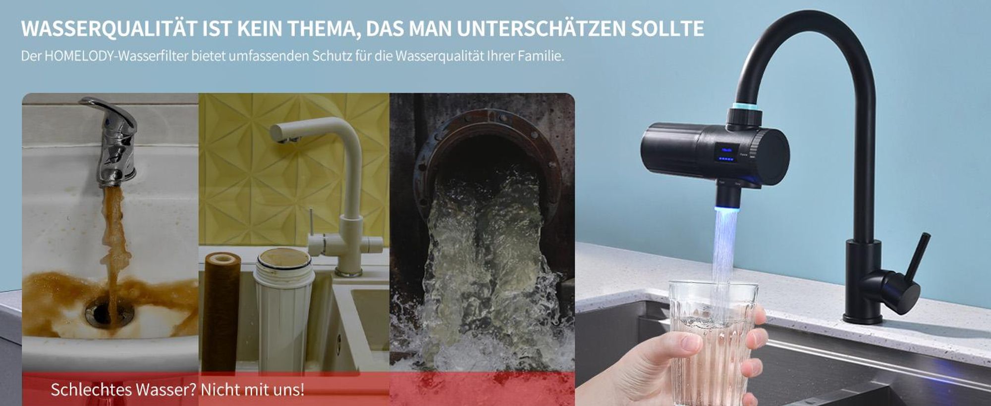 Homelody Wasserfilter für Wasserhahn,99% Chlorentfernung aus Leitungswasser,Blei-Filterung，Chloraminen und organischen Stoffen,Filter für Armatur