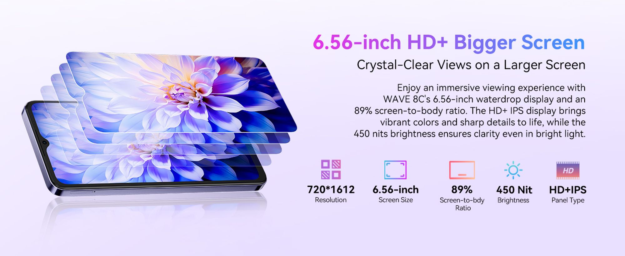 Blackview Wave8C 6,56" bez umowy Smartfon 6GB+64GB, telefon komórkowy Dual SIM 4G, bateria 4700mAh, Fingerprint/Face ID/GPS/5G WiFi, żelazny