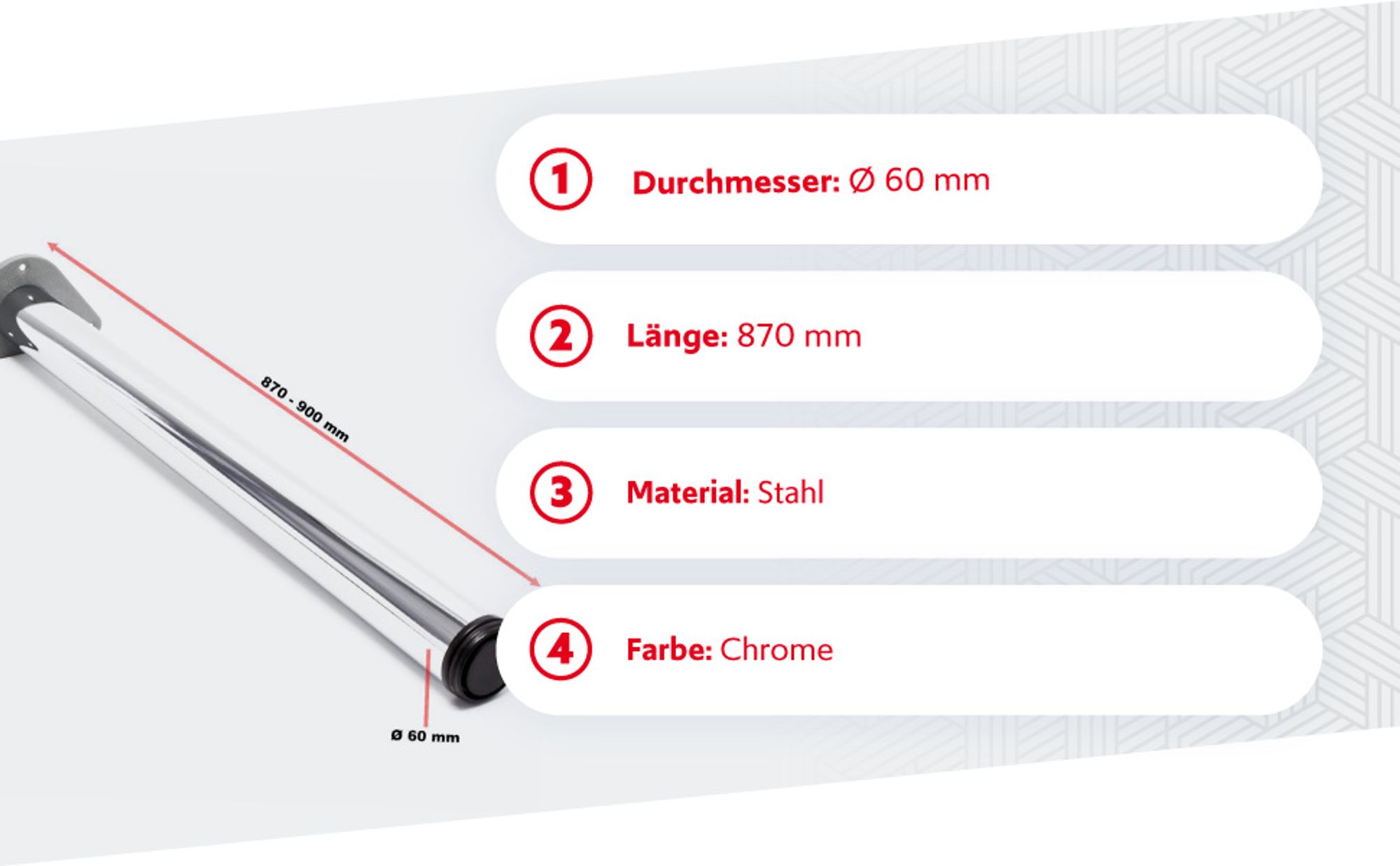 Wiltec Edelstahl Tischbein 4er Set Möbelfuss Verstellbar Ø60mm 870mm Chrom