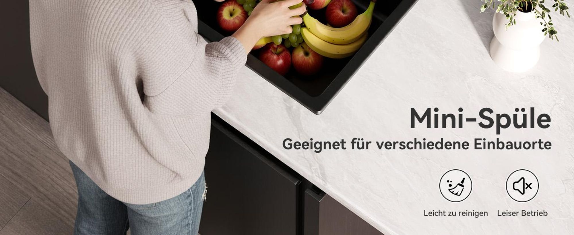CECIPA Granitspüle Schwarz Küchenspüle Granit Spülbecken Spüle Granit 45x45