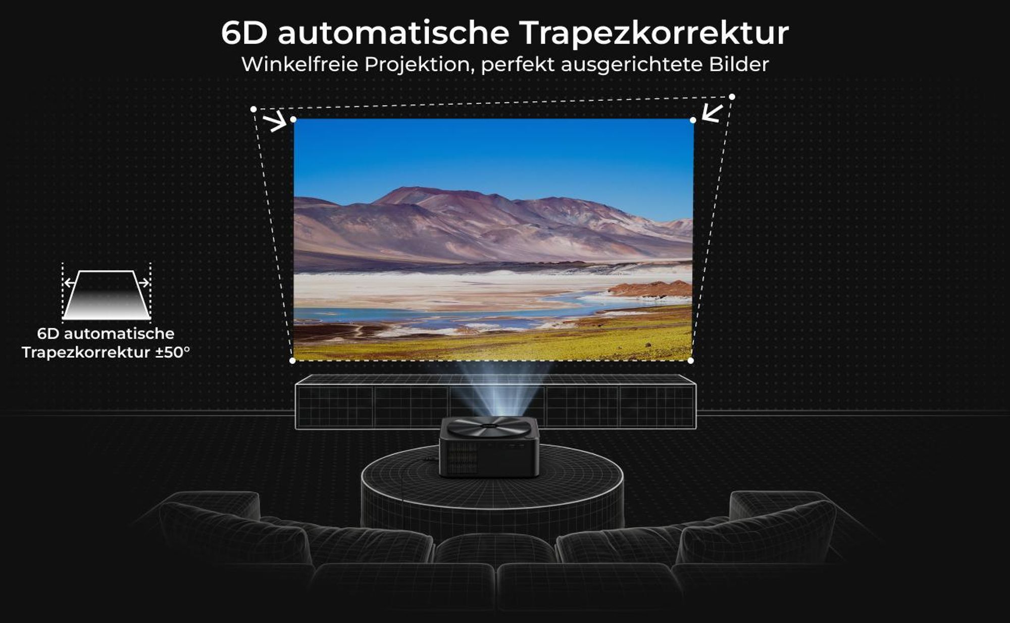 Ultimea Apollo-P40 Beamer 4K unterstützter, Aktualisierte Version mit Hindernisvermeidung 700 ANSI, intelligenter Bildschirmausrichtung,