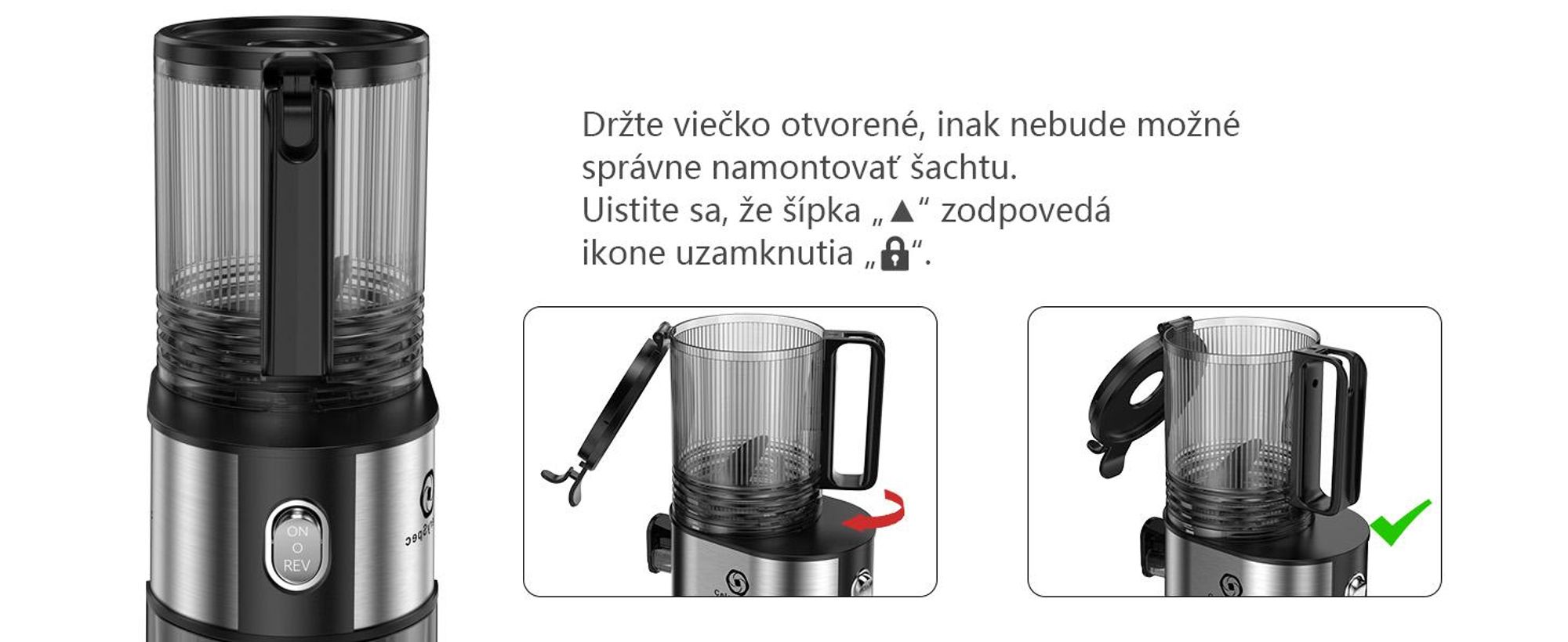 CelerySpec SJ-048-EU-SS Pomalý Odšťavovač - 250W Výkon 1.8L Veľká kapacita Dva podávacie otvory s priemerom 130 mm a 45 mm - strieborná