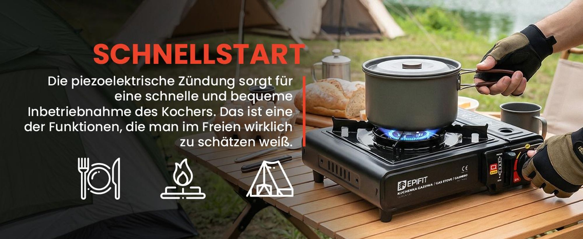 Schwarzer Campinkocher Gaskocher für Gaskartuschen Gasflasche Outdoor