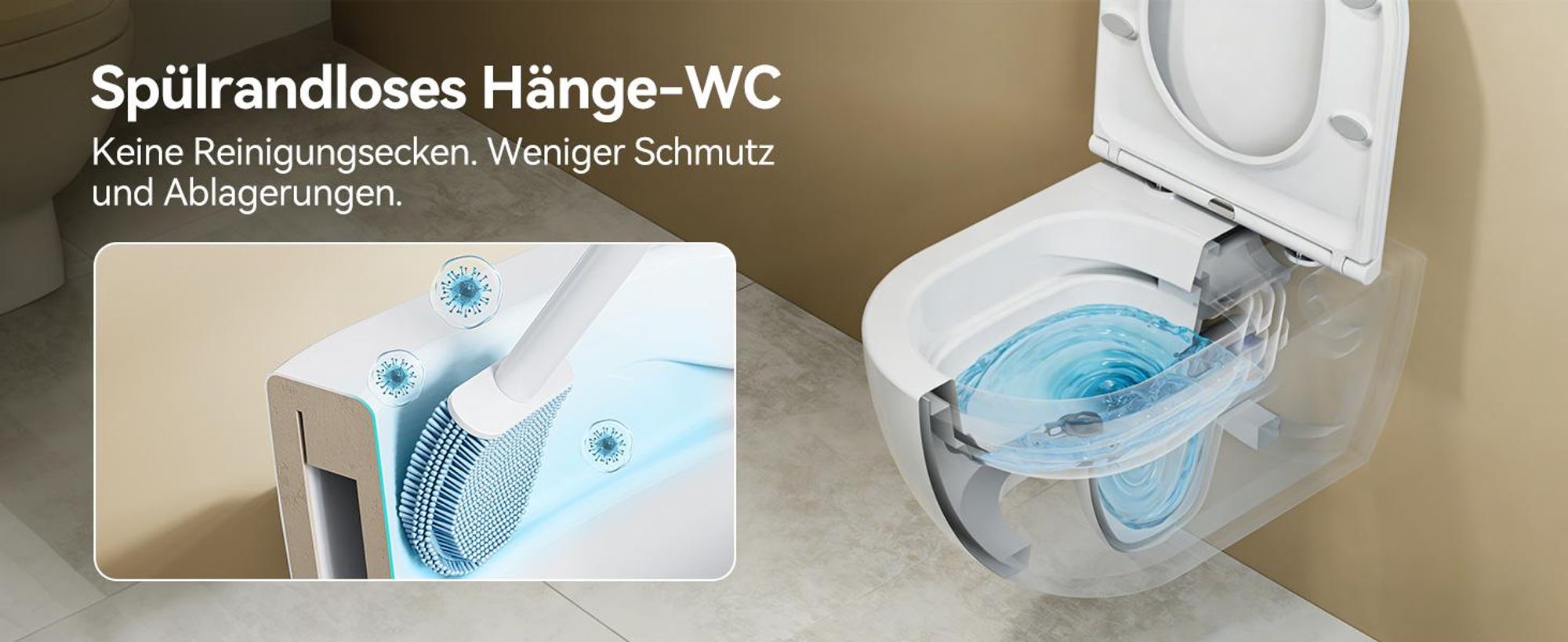 HOROW Hänge Toilette Spülrandloses WC - Zweiloch-Superspin-Spülung Toilettenschüssel inkl. Softclose Toilettendeckel - 525 x 358 x 360 mm
