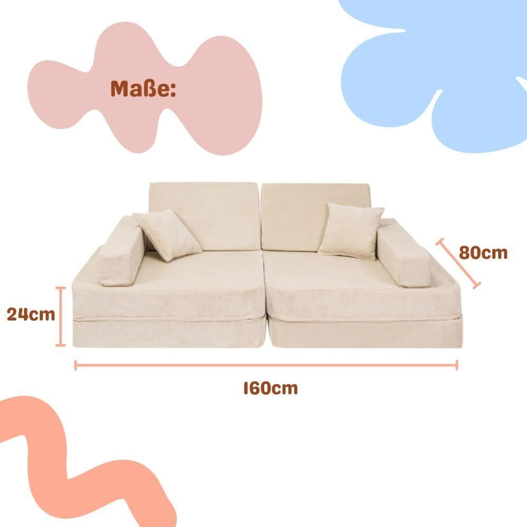 AngeLove Kindersofa mit Schlaffunktion, Masse 160 x 80 cm
