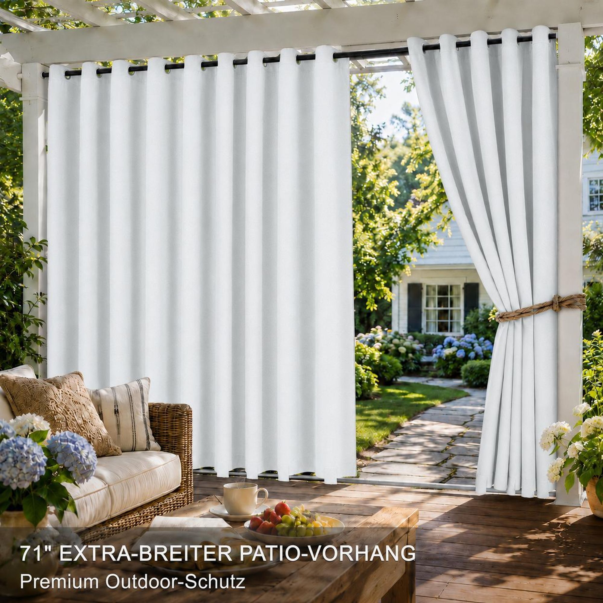 1x Garden Outdoor Vorhang Wetterfest Mit ösen Wasserdicht extra breite Privatsphäre UV-Schutz für Balkon Terrasse Patio Pavillon, 180x213cm, Weiß