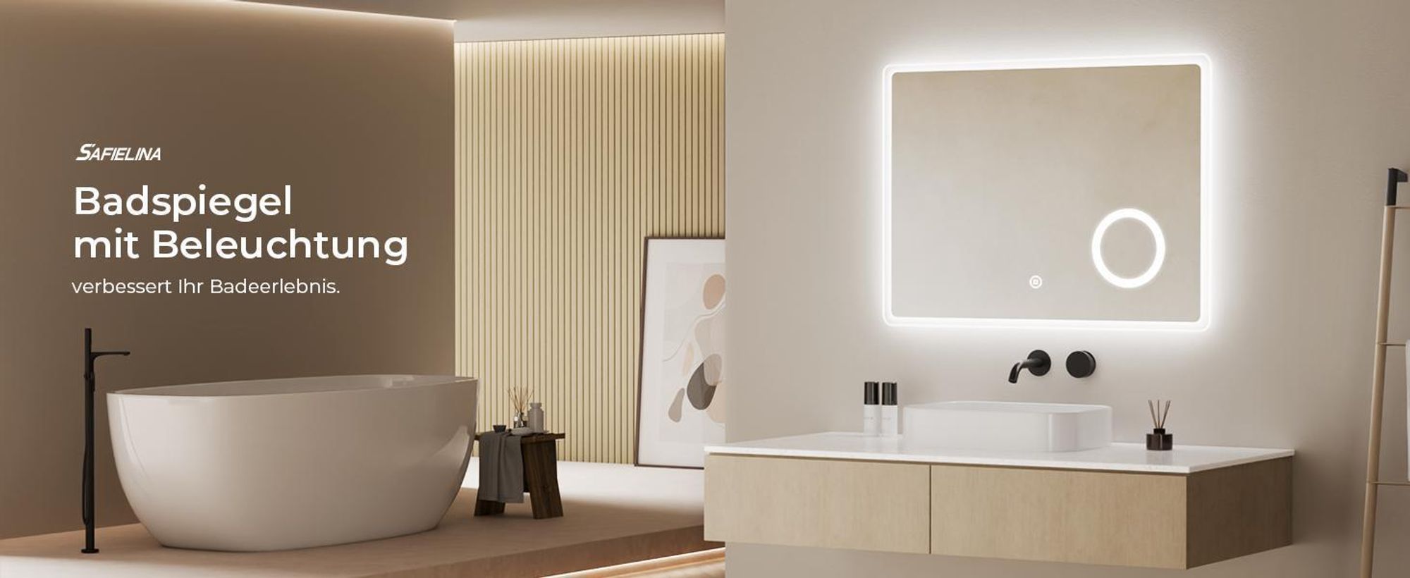 S'AFIELINA LED Badspiegel Badezimmerspiegel mit Beleuchtung Wandspiegel mit Touchschalter,3-fach Vergrößerung,Energiesparend,IP44, 60x100 cm