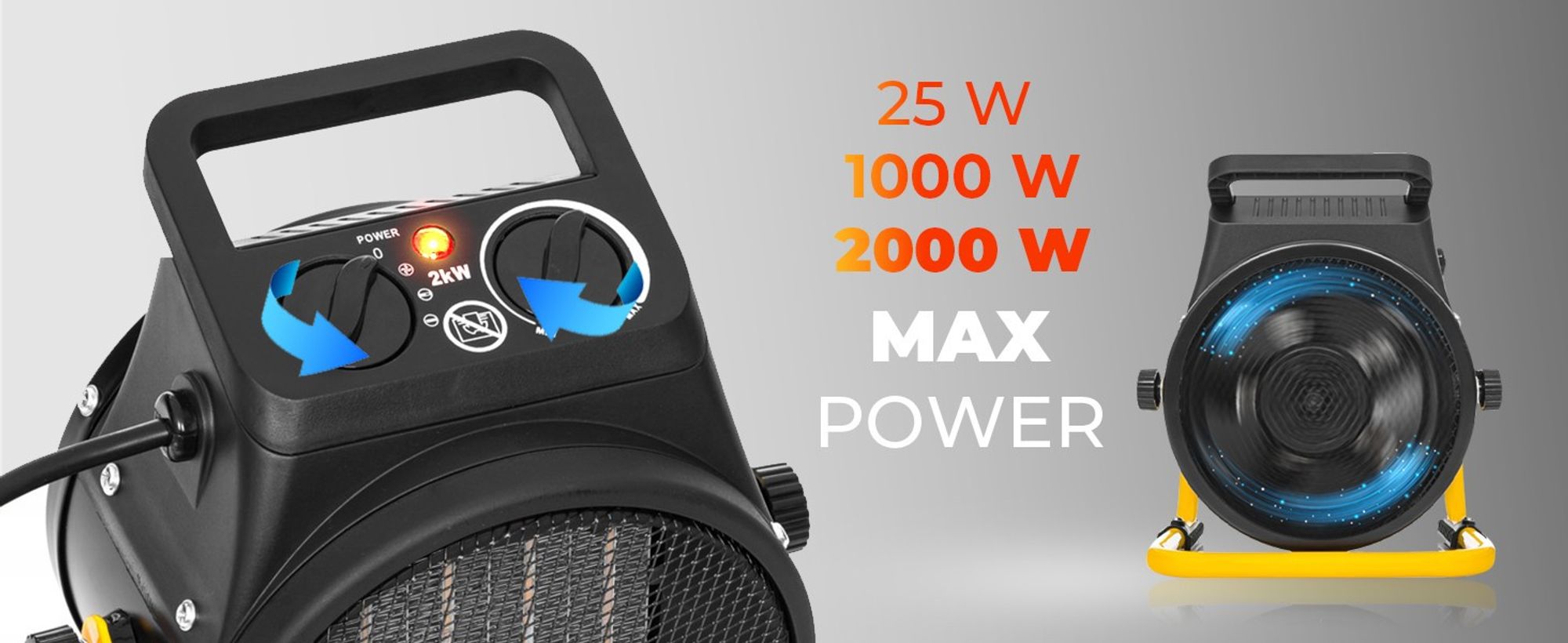 Lehmann Heizlüfter 2000 W mit 3 Heizstufen | mobile Elektro-Heizung mit Thermostat | Keramik Heizstrahler für Werkstatt, Garage, Haus, Baustelle
