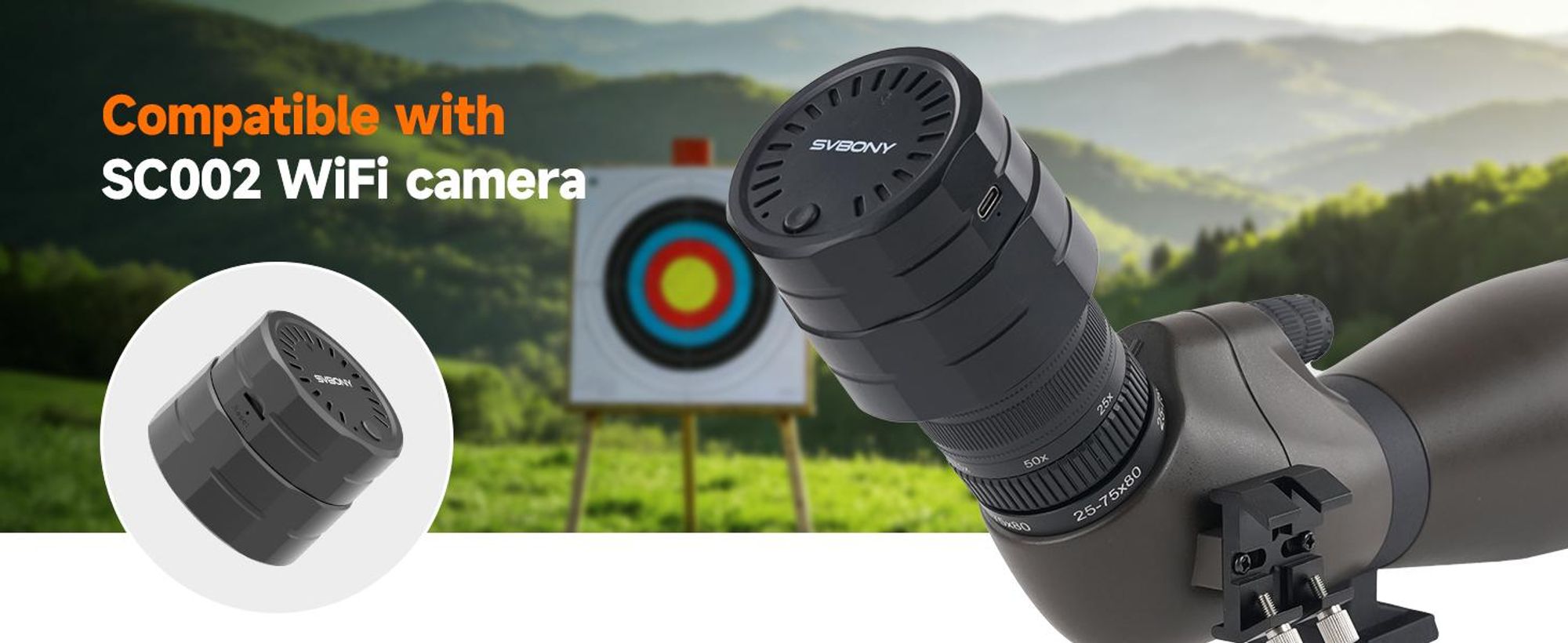 Svbony SV29 Spektiv, 25-75×80mm, 4-Glas 6-Linsen, mit Handyhalterung, verbesserte Version des SV13, für Sportschützen, Vogelbeobachtung