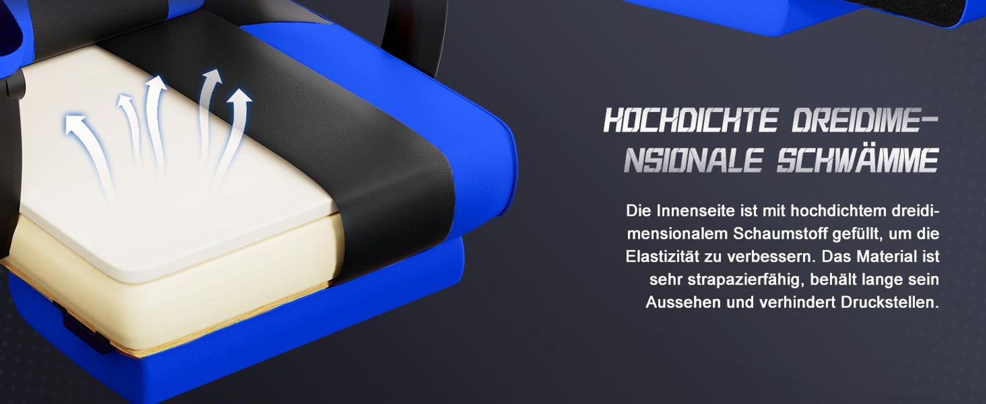 Aiibot Gaming Stuhl, Ergonomischer Gaming Sessel,Schreibtischstuhl,Gamingstuhl mit Fußstütze,Gaming stuhl 150 kg,verstellbare Rückenlehne,Schwarz/Blau