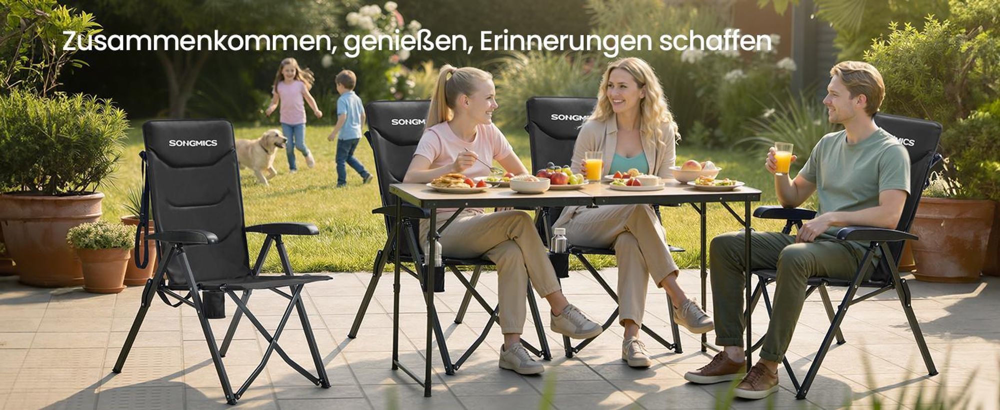 SONGMICS Campingstuhl, verstellbare Rückenlehne 95°-150°, Getränkehalter, Tragetasche, Angeln, Garten, Camping, grau