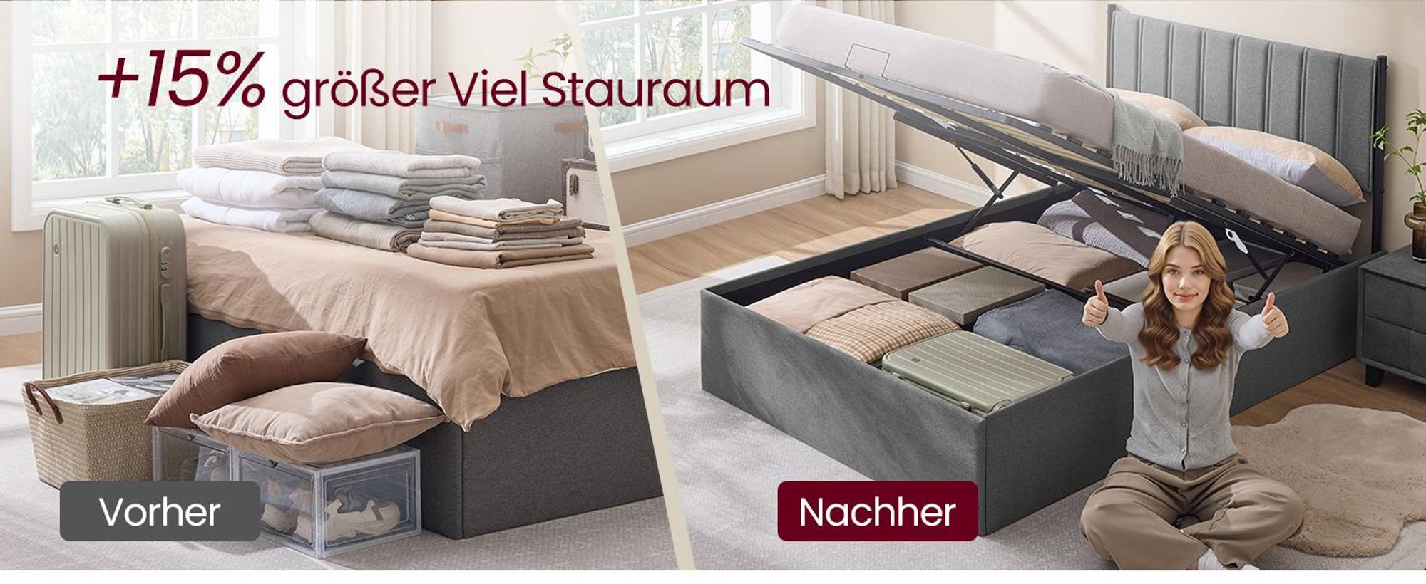 VASAGLE Polsterbett und 7-Zonen Taschenfederkernmatratze Set, mit Stauraum und Hydrauliksystem, 140 x 200 cm