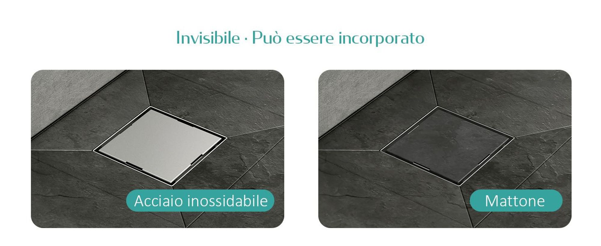 Set di scarico a pavimento EMKE in acciaio inox angolare 152 x 152 mm con sifone antiodore e filtro per capelli, set di fori per lo scarico della doccia