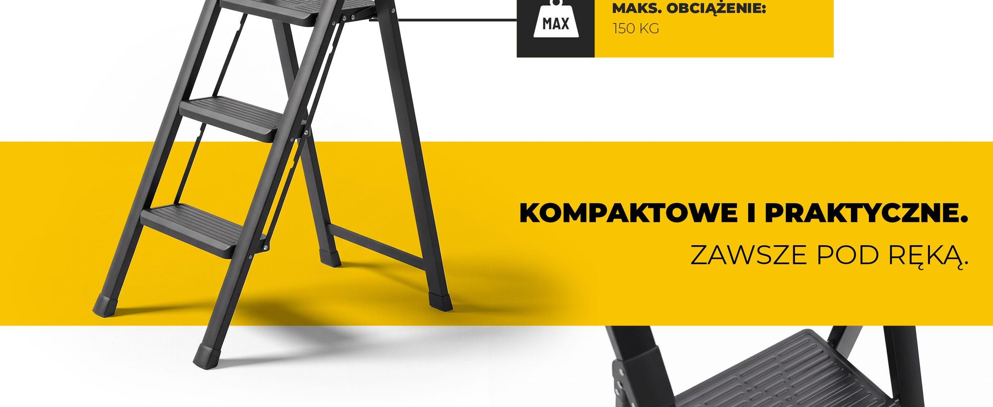 Drabest | Drabina domowa - stalowa - do użytku w warsztacie - 3 stopnie - czarne - składane - maksymalne obciążenie 150 kg - wysokość robocza 2,66 m
