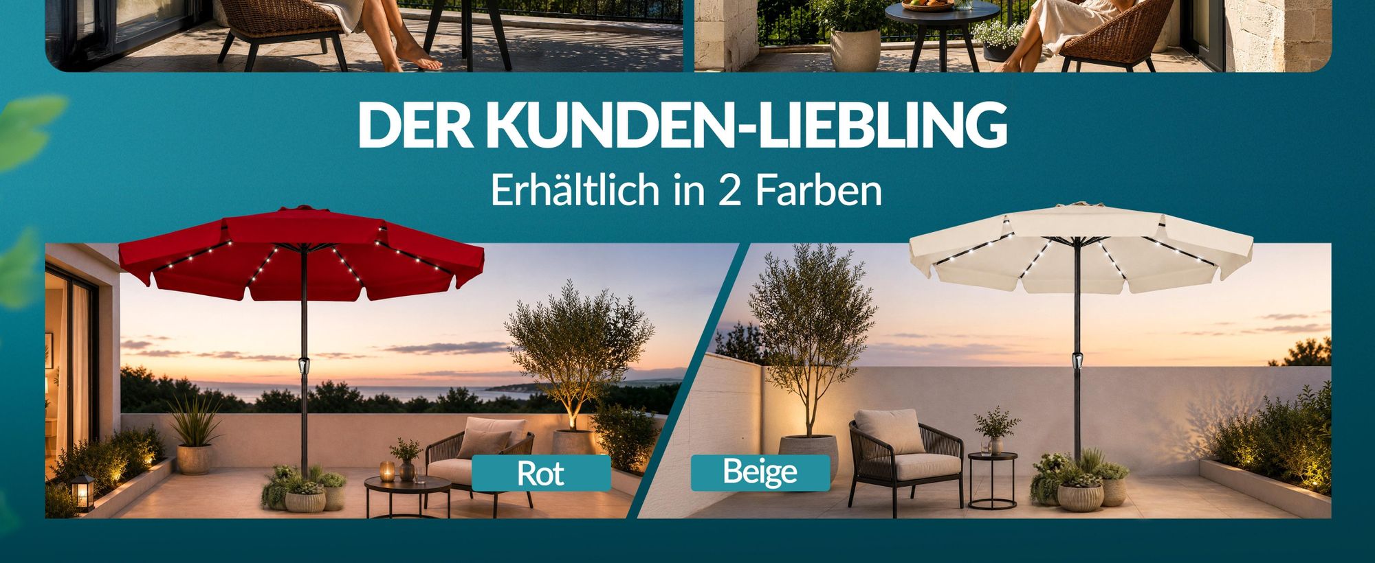 KINGSLEEVE® Sonnenschirm LED Beleuchtung UV Schutz 80+ Solar Schutzhülle 330cm Groß Kurbel Volant Balkon Terrasse Gartenschirm Marktschirm Rot