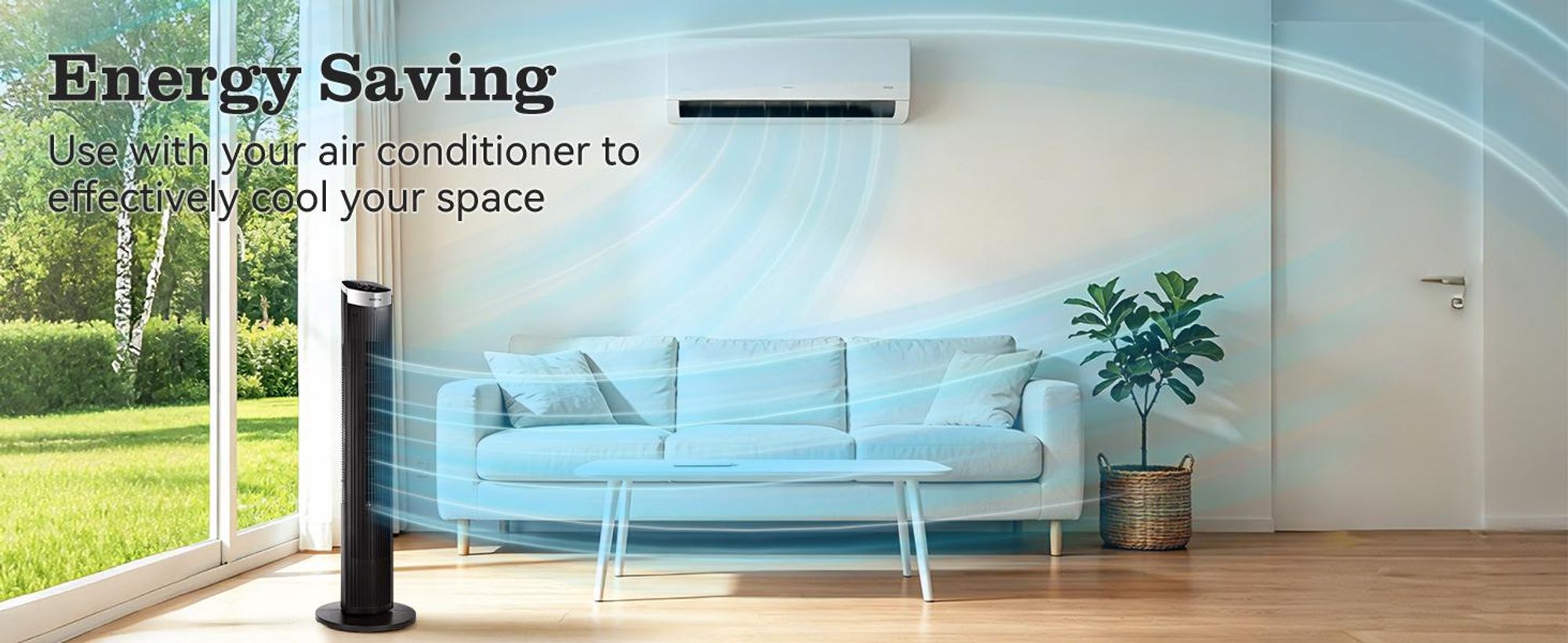 Aigostar - 45W Turmventilator mit Fernbedienung, 4 Modi, 3 Geschwindigkeiten, 12H Timer, 65 °Oszillation