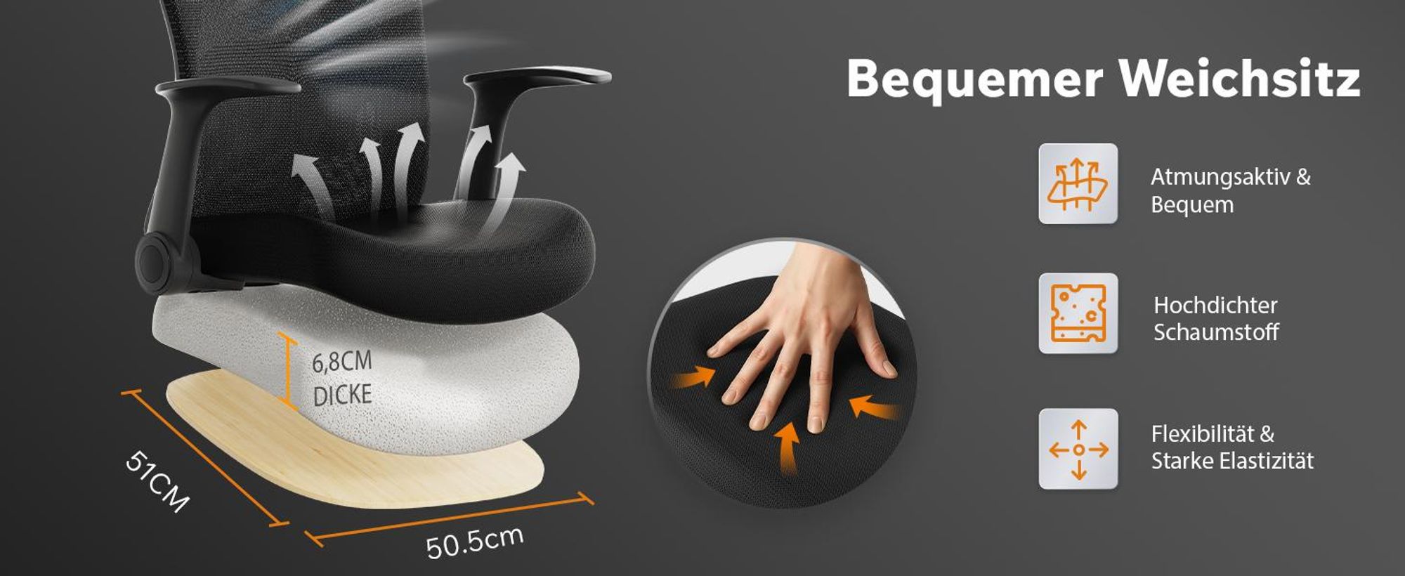 SENSE7 Noxo Ergonomischer Bürostuhl Schreibtischstuhl Schwarz Klappbare Armlehnen Kopfstütze Netzrücken Chefsessel Homeoffice Wippfunktion 150 kg