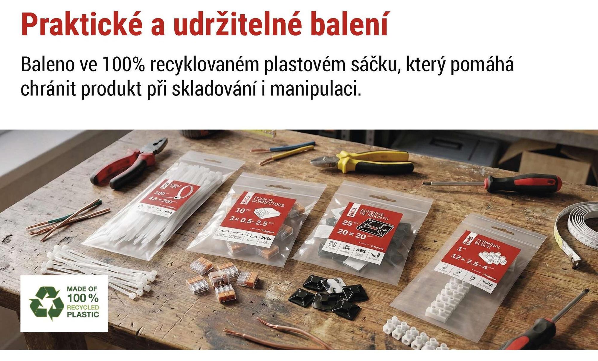 EMOS 25 ks samolepicích patek, 2x2 cm, 3M příchytky pro kabelové pásky, vysoká pevnost, -40–80 °C, ochrana proti UV, venkovní použití, černé, A2831