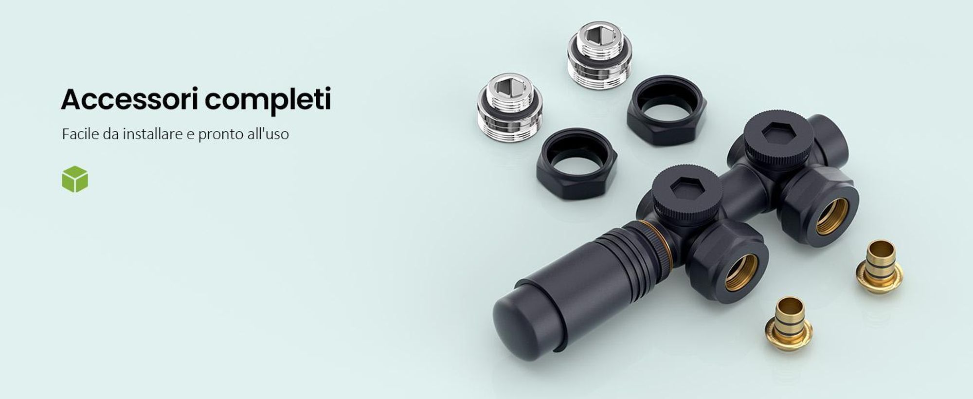 S'AFIELINA Set di raccordi per radiatori Set multiblock per radiatori 15mm/16mm, antracite, ottone, filettatura G 1/2", per installazione ad angolo e in forma diritta