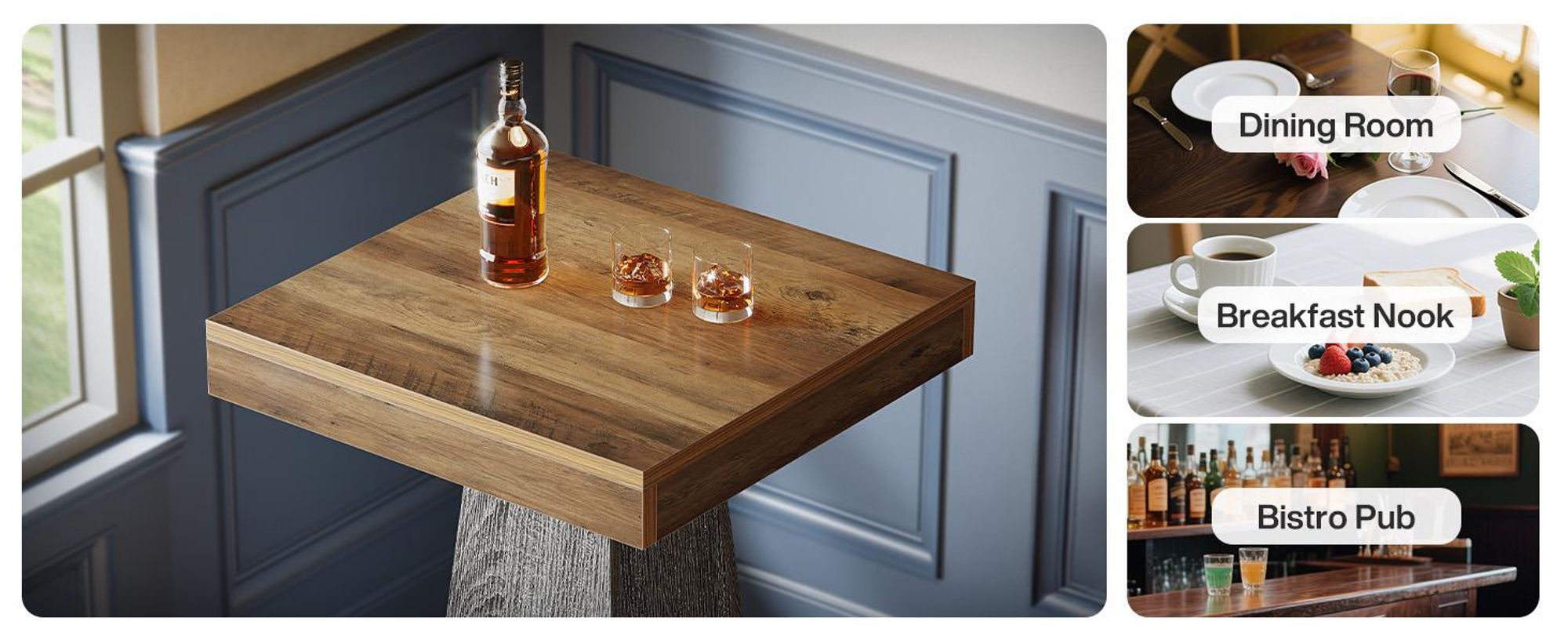 Tribesigns 100 cm quadratischer Bartisch, hoher Bistrotisch für kleine Räume, kleine Hausbar mit hoher Tischplatte, Küchentisch, Stehtisch(nur Tisch)