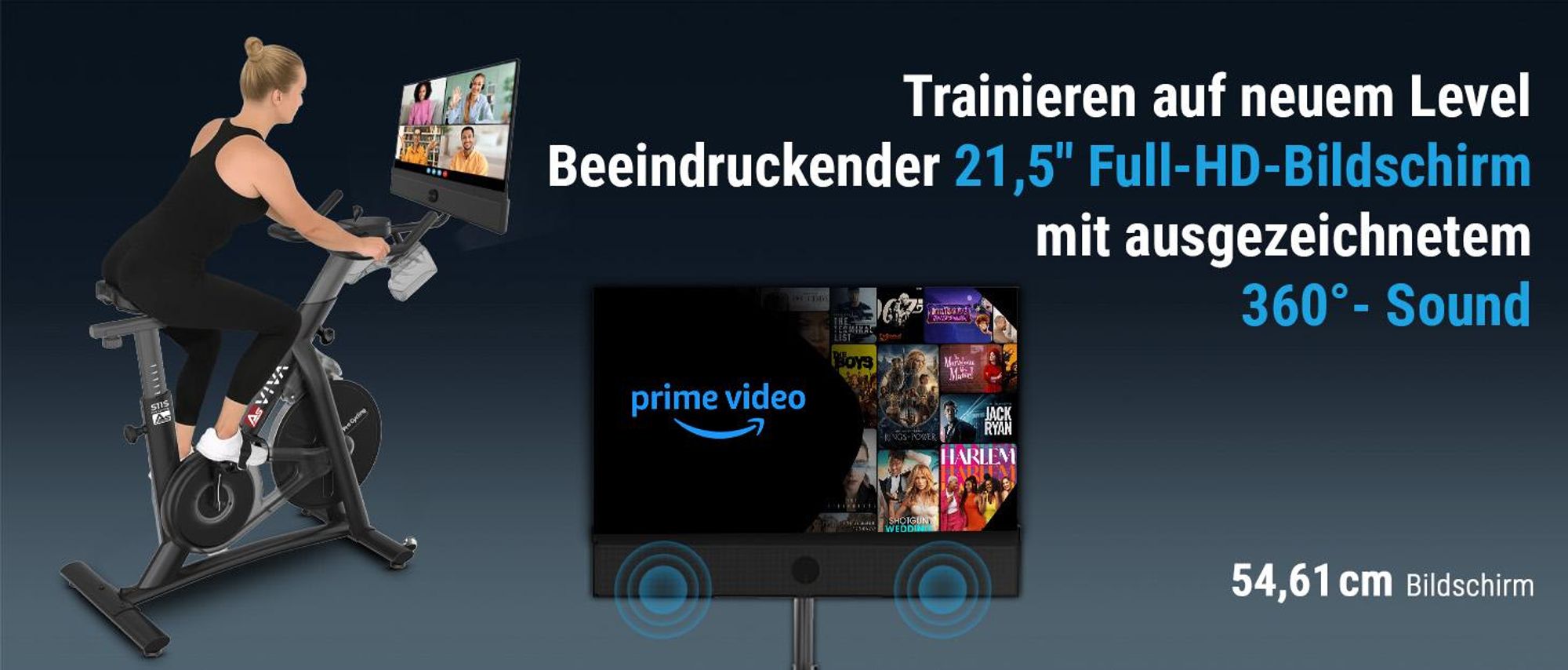 Indoor Cycle & Speedbike AsVIVA S11S | Fitnessbike mit 21,5 Zoll LED Display | 100 Widerstandsstufen | Ergometerfunktion | 360 Grad Lautsprecher