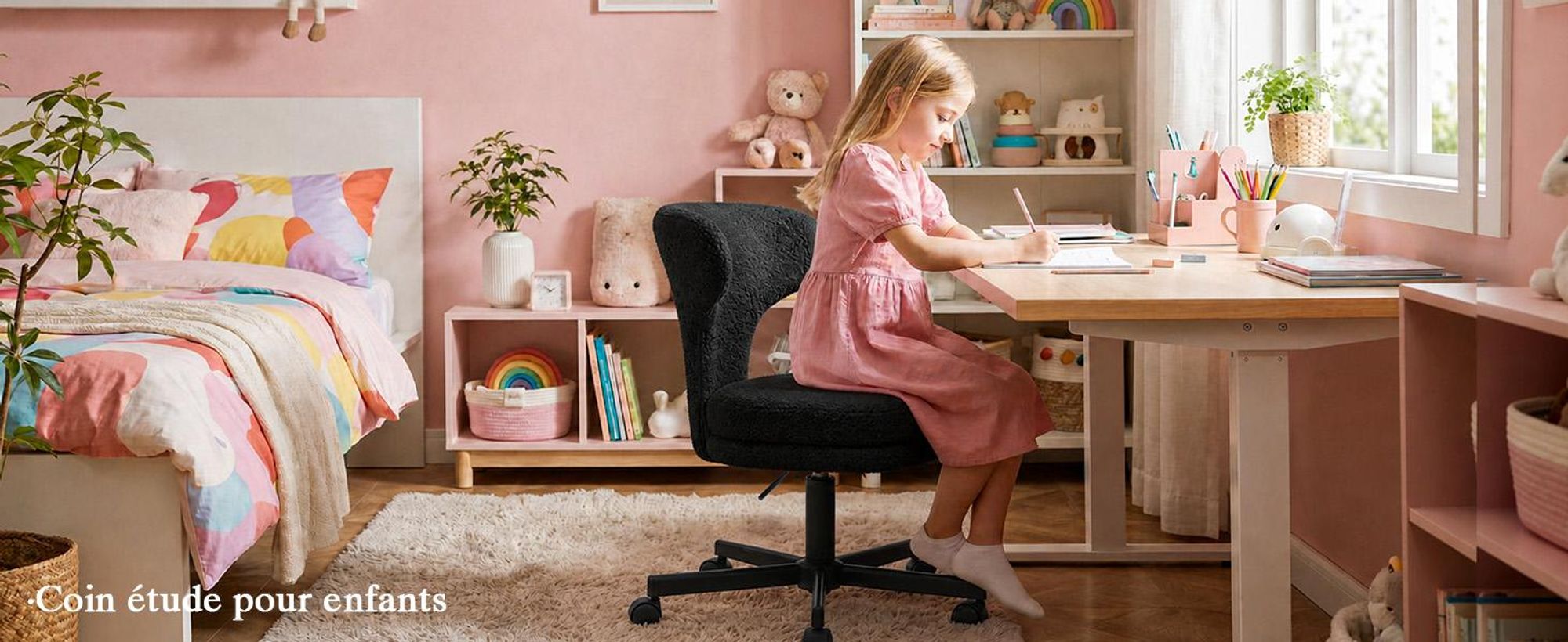 Chaise de maquillage COMHOMA avec roulettes, chaise de maquillage avec dossier enveloppant, fauteuil pivotant à hauteur réglable, jolie chaise de bureau pour chambre, pour la maison