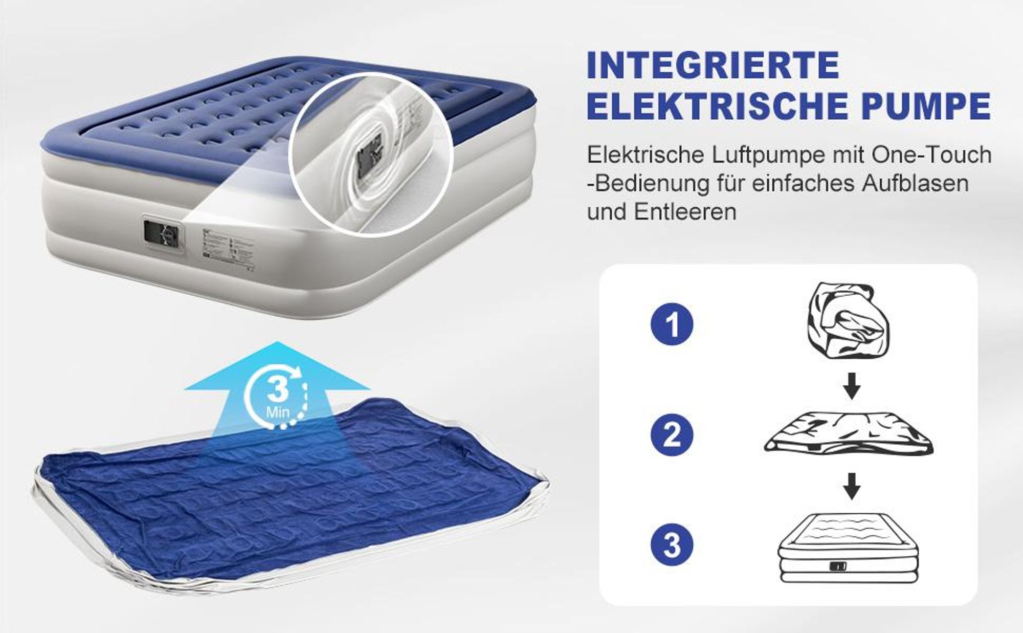 FCH Luftmatratze mit eingebauter Pumpe,203 x 153 x 45CM Blow-up-Matratze mit weicher stromfleischiger Oberseite, Aufblasbarer Mattress