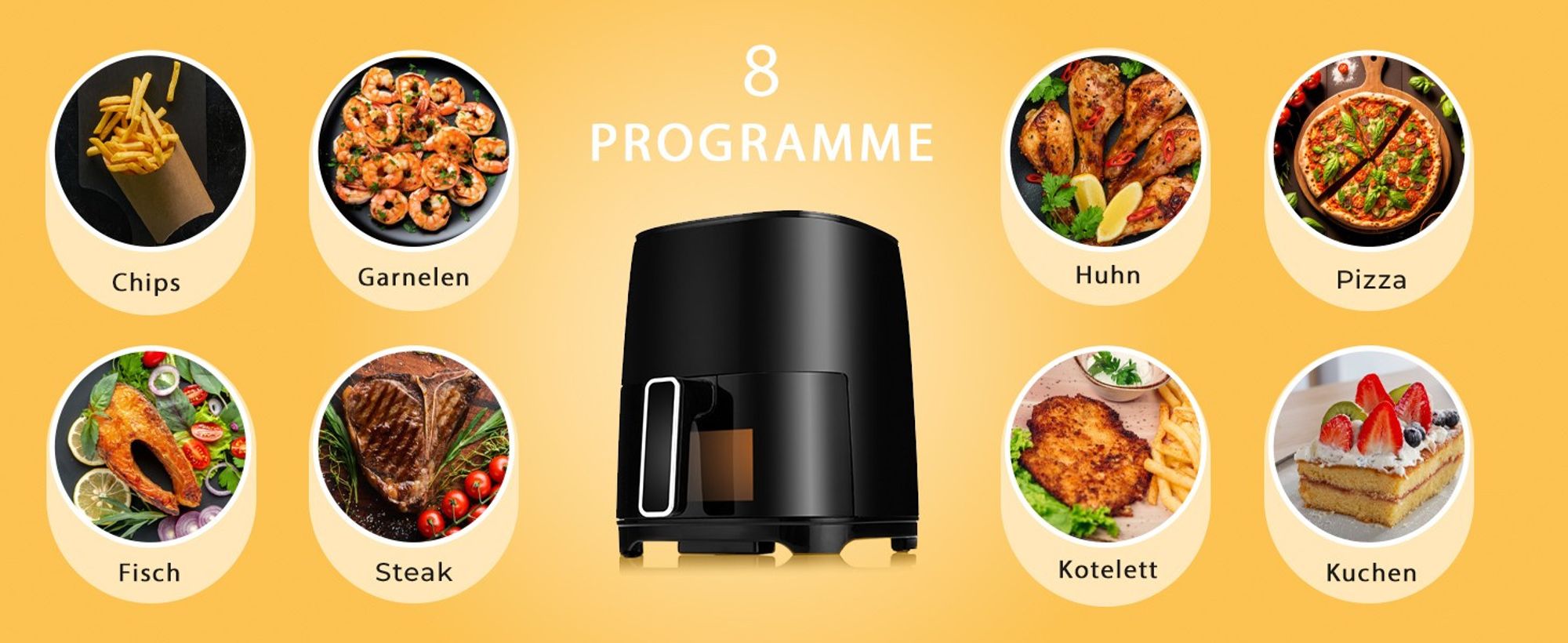 Lehmann Heißluftfritteuse Digital 3,5 L, Timer, Fritteuse fettfrei 80°C-200°C, Heissluft Friteuse, 8 Programme, Airfryer, Ohne Öl & Fett
