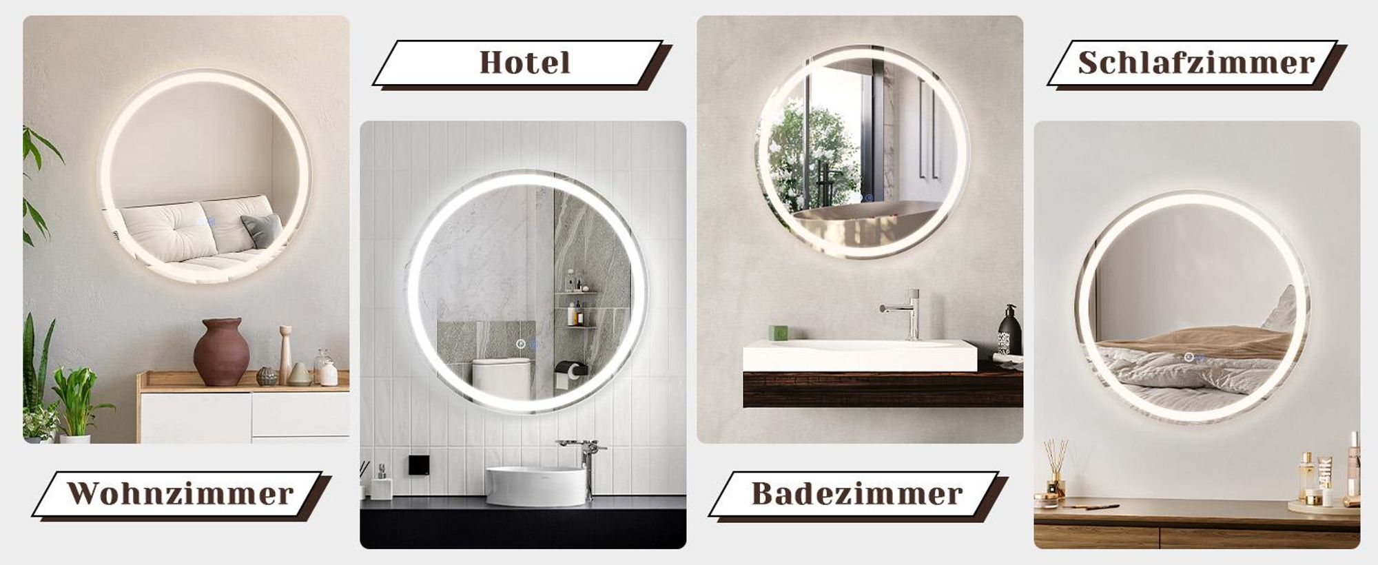 ZMH Spiegel Badezimmer Badspiegel mit Beleuchtung LED Badezimmerspiegel Rund Wandspiegel Bad 60cm Lichtspiegel Dimmbar 3000K-6500K