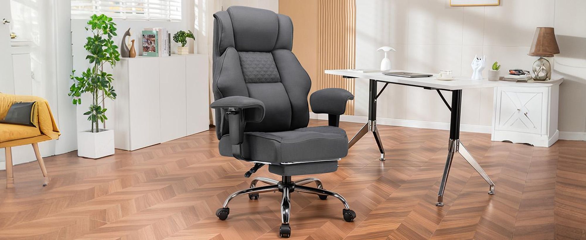 GTPLAYER Gaming Stuhl, breiter Bürostuhl aus Hochwertigem Stoff, Ergonomischer PC-Stuhl, Verstellbarer und Drehbarer Schreibtischstuhl mit Fußstütze,