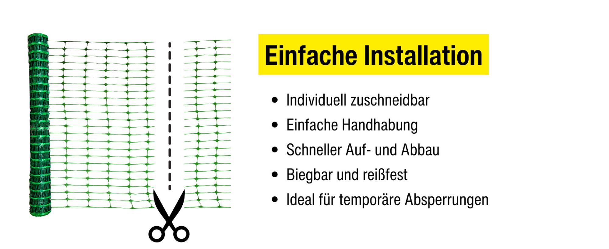horizont Kunststoffzaun 50 m x 1 m - grün  – Absperrzaun aus HDPE, flexibel für Garten, Camping und Baustellen