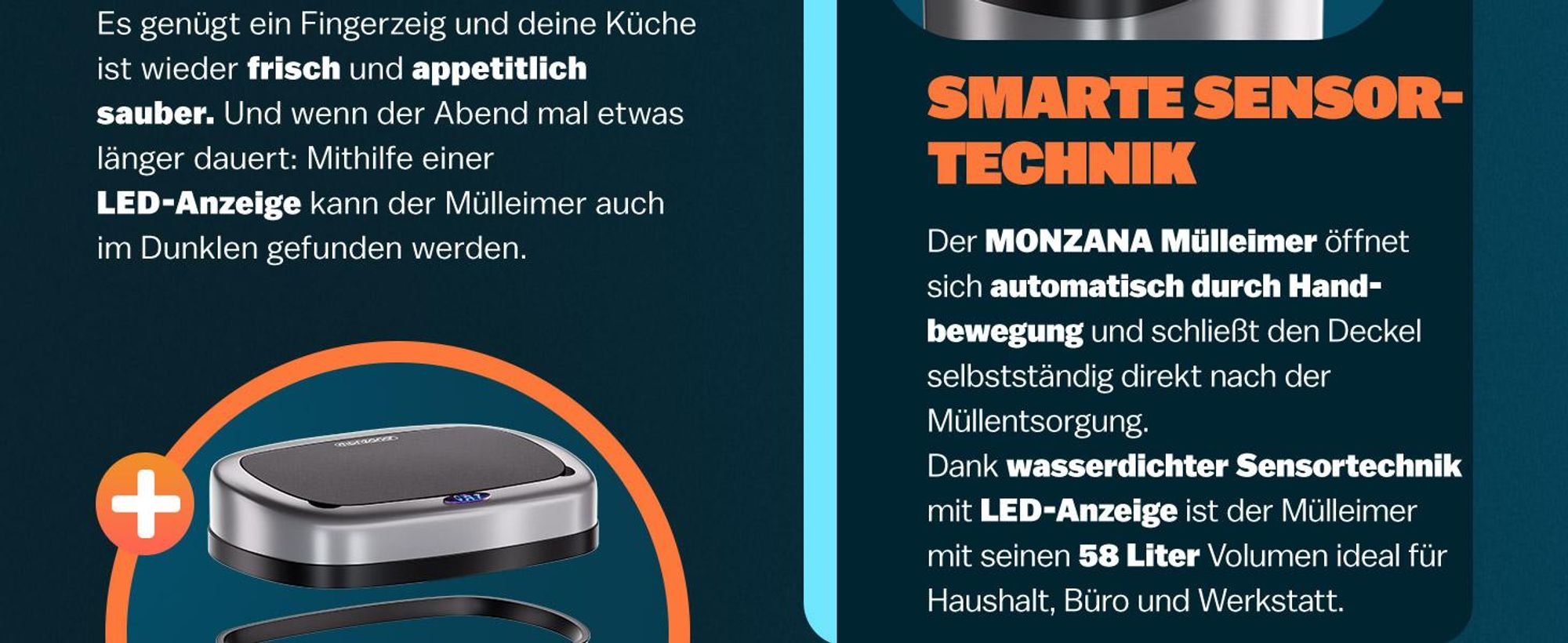 MONZANA Sensor Mülleimer Küche Silber