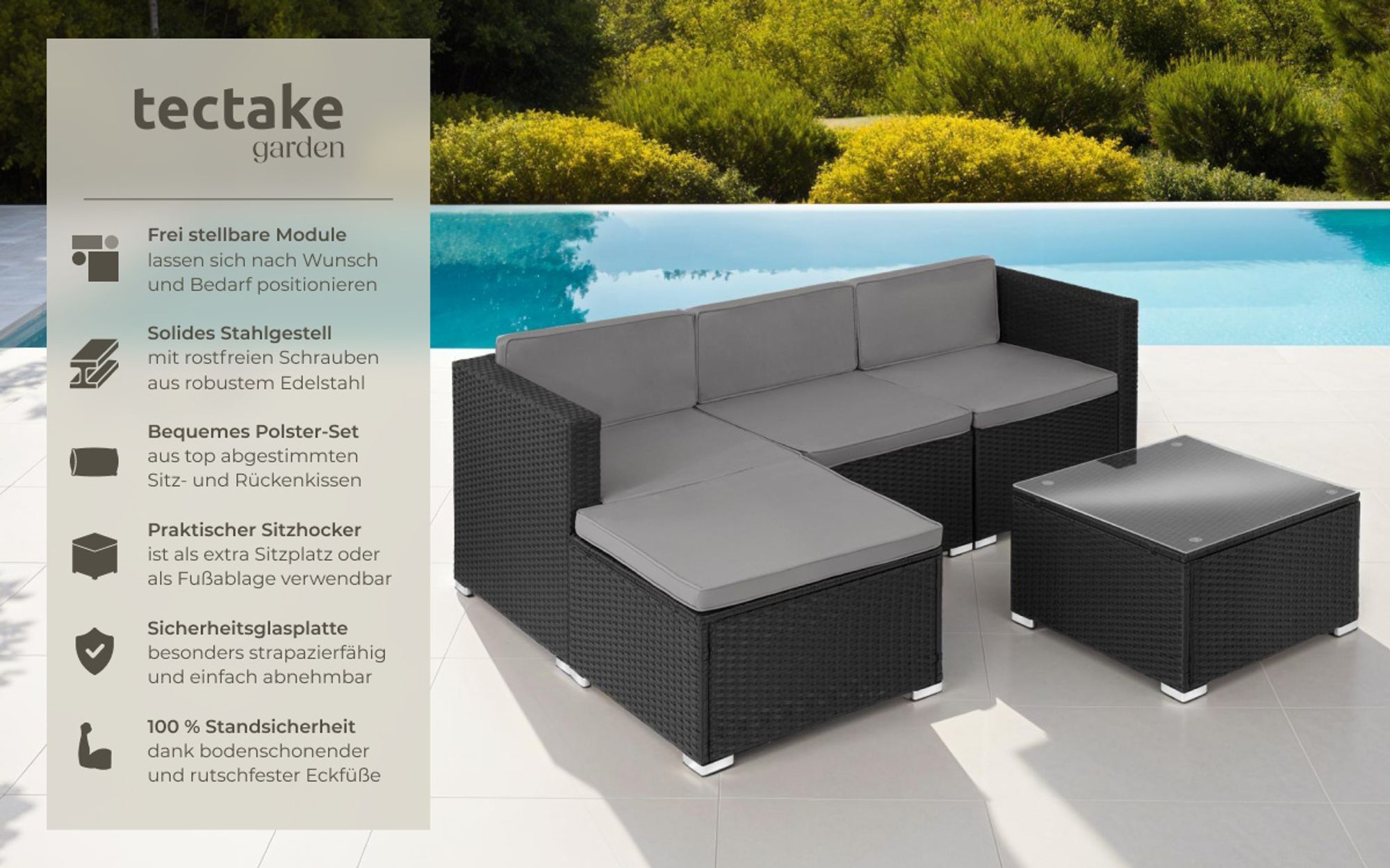 tectake® Rattan Lounge Lignano für 3 bis 4 Personen widerstandsfähig