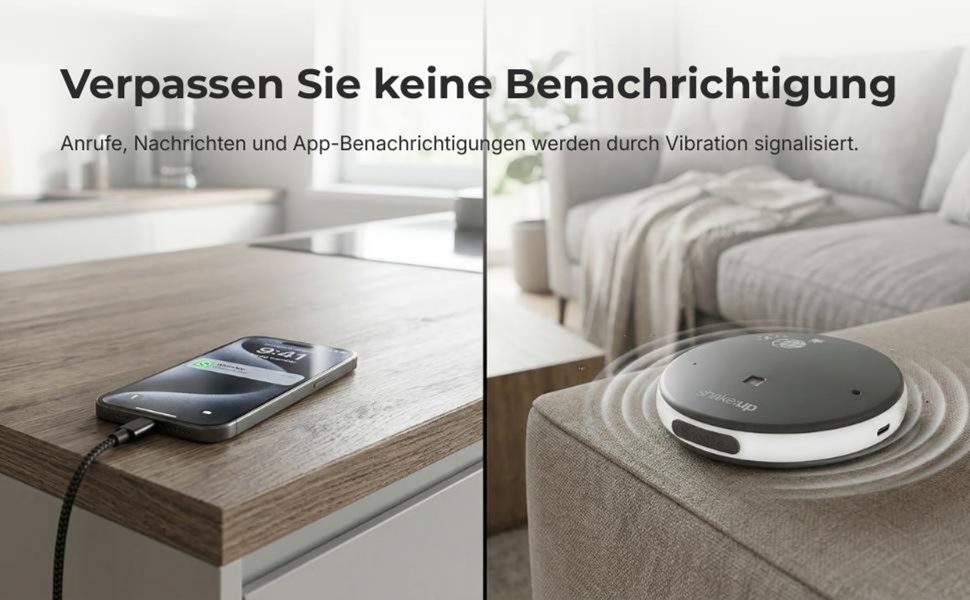 Shake-Up Pro kabelloser Bluetooth Vibrationswecker – starke Vibrationsscheibe für Smartphones