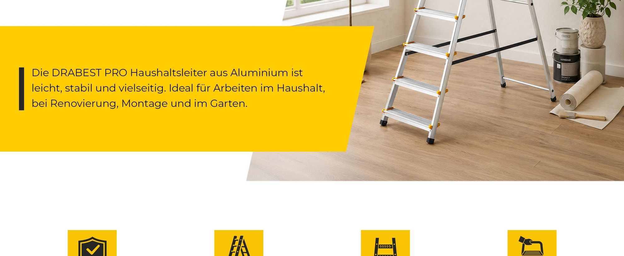 Drabest | Leiter - Aluminium Mehrzweckleiter PRO - 7 Stufen - Trittleiter - stabil, leicht, mit Regal - Tragkraft 150 kg