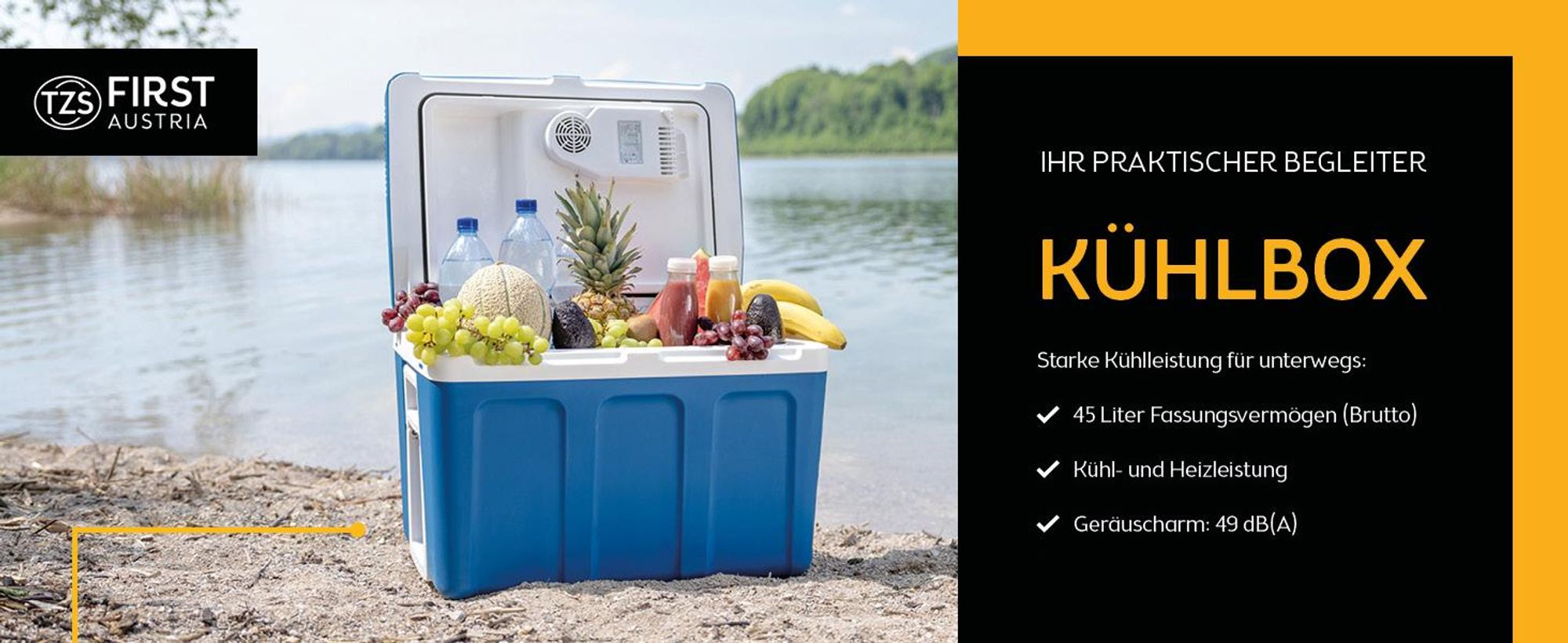 TZS First Austria - Kühlbox 45L elektrisch 12V 230V Anschluss für Auto & Steckdose - Thermoelektrisch - Blau