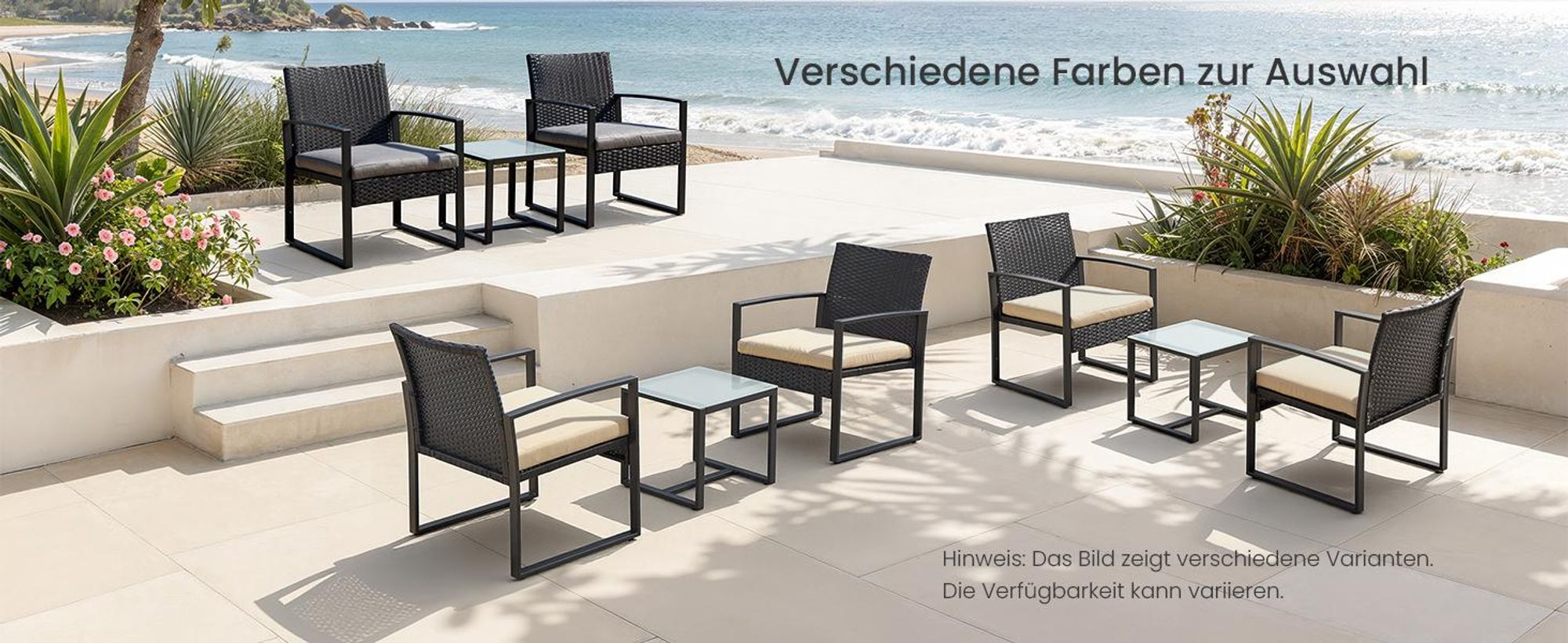 SONGMICS Balkonmöbel, aus PE-Polyrattan, Lounge-Set, Tisch und 2 Stühle GGF010M05