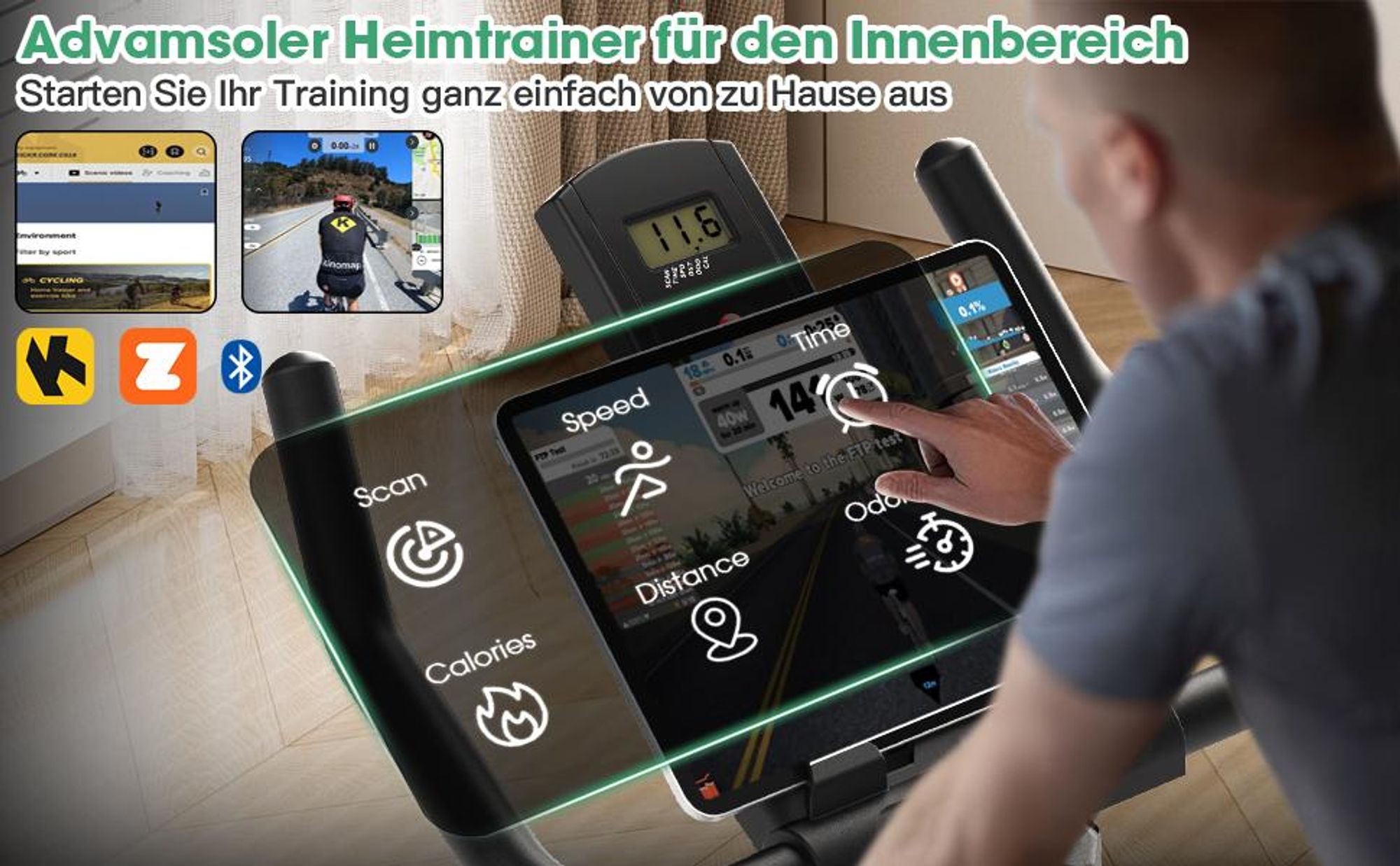 Heimtrainer Fahrrad mit App, Advamsoler Leises Hometrainer Fahrrad mit Magnetwiderstand, LCD Display & Tablet-Halter für Zuhause, Bis 160KG