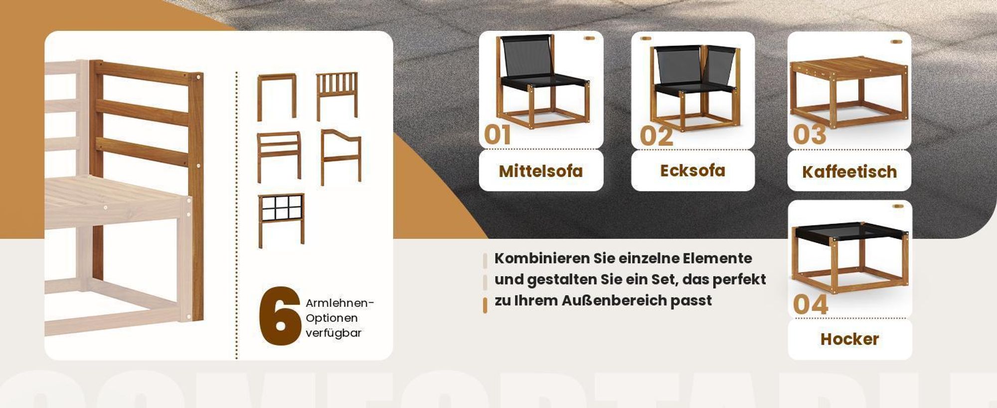 vidaXL Outdoor-Sofagarnitur mit Kissen 5 pcs Natur und Creme