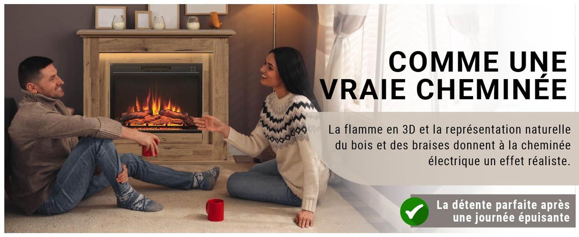 Cheminée électrique sur pied BALDERIA Finn – Puissance de chauffage jusqu'à 2 000 W, chêne foncé