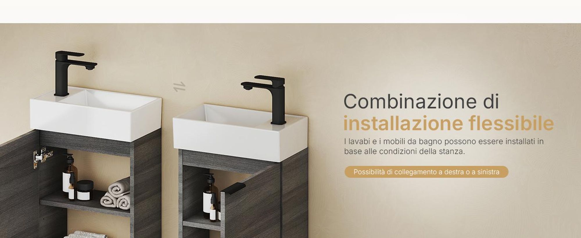 Set lavabo EMKE Mobiletto con lavabo in ceramica 417×240×646 mm sospeso, chiusura soft-close, grigio legno