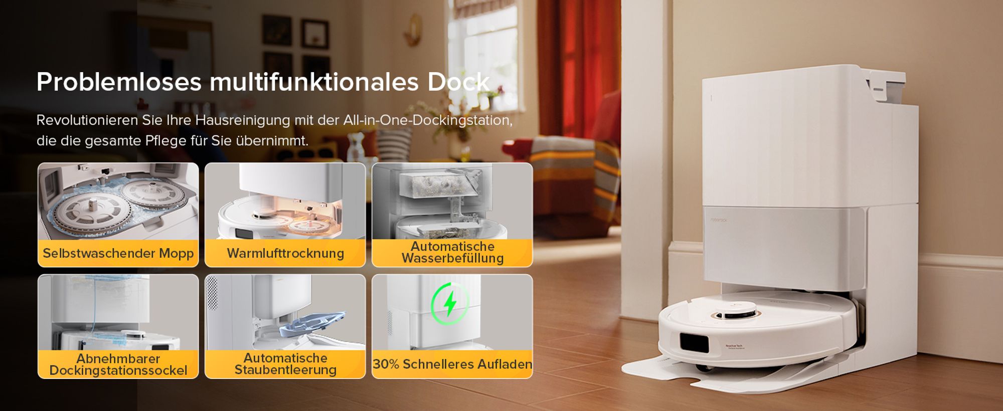 Roborock Qrevo S5V Saugroboter mit Wischfunktion, 12.000Pa, Zero-Tangle System, Warmlufttrocknung, Multifunktions-Dockingstation (Weiß)