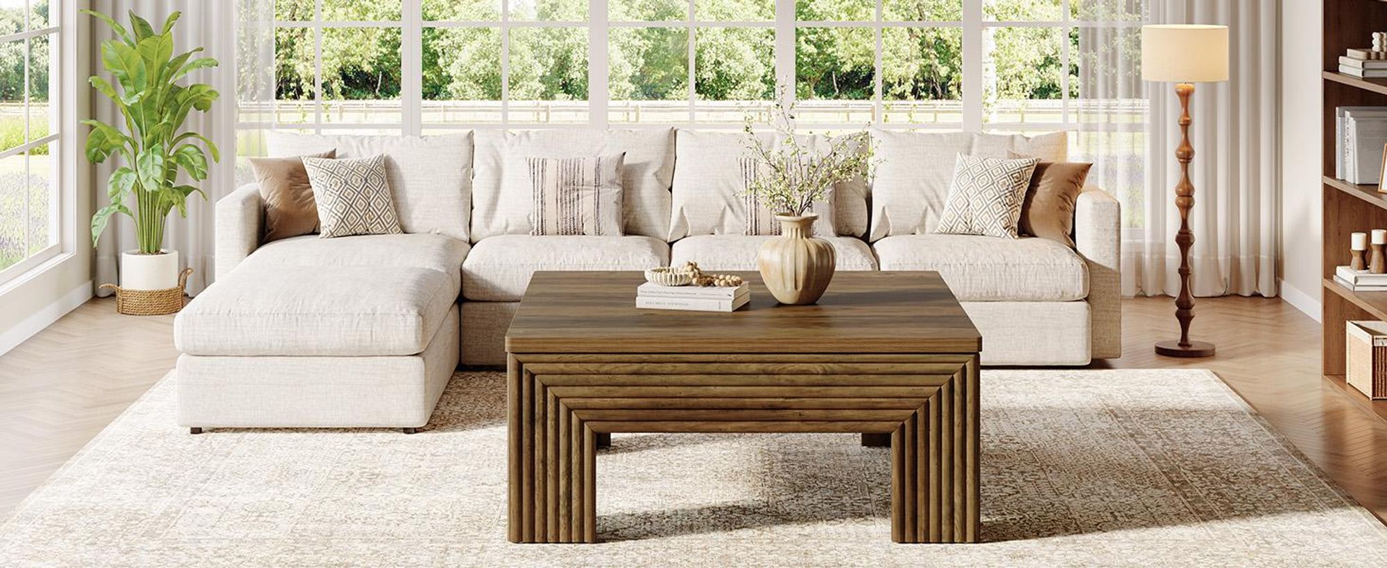 Couchtisch, 100cm quadratischer Wohnzimmertisch, Sofatisch,Landhaus-beistelltisch