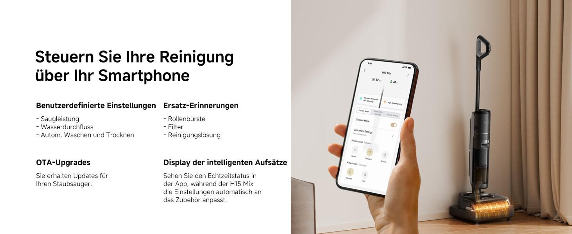 Dreame H15 Mix 7in1 Nass- und Trockensauger,KI-Roboterarm,Kantenreinigung,23kPa Saugkraft,verhedderungsfrei,100°C Bürstenrein,90 °C Trocknung