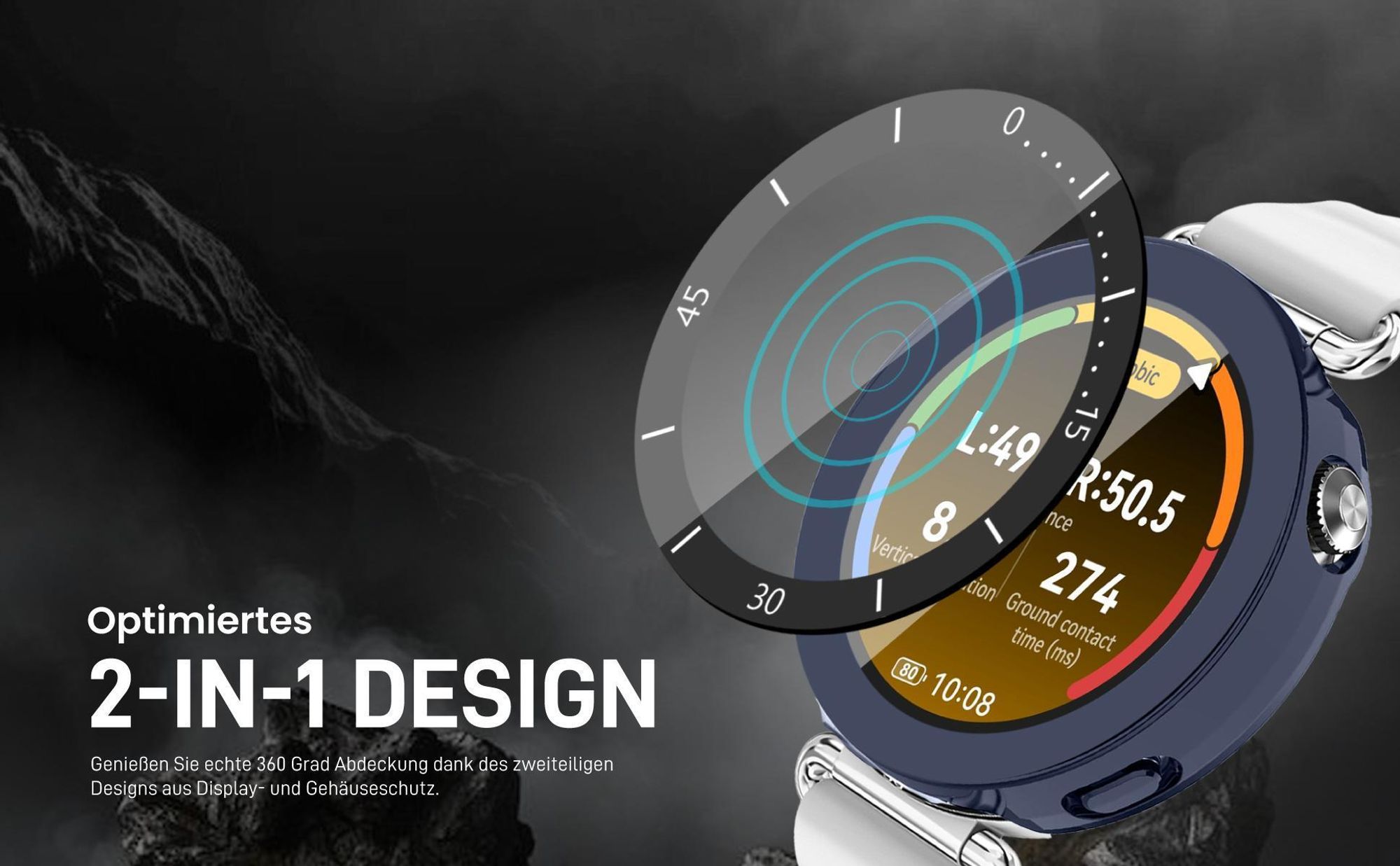 Vollschutz in Rosegold für Huawei Watch GT6 41 mm mit Touchsensibilität
